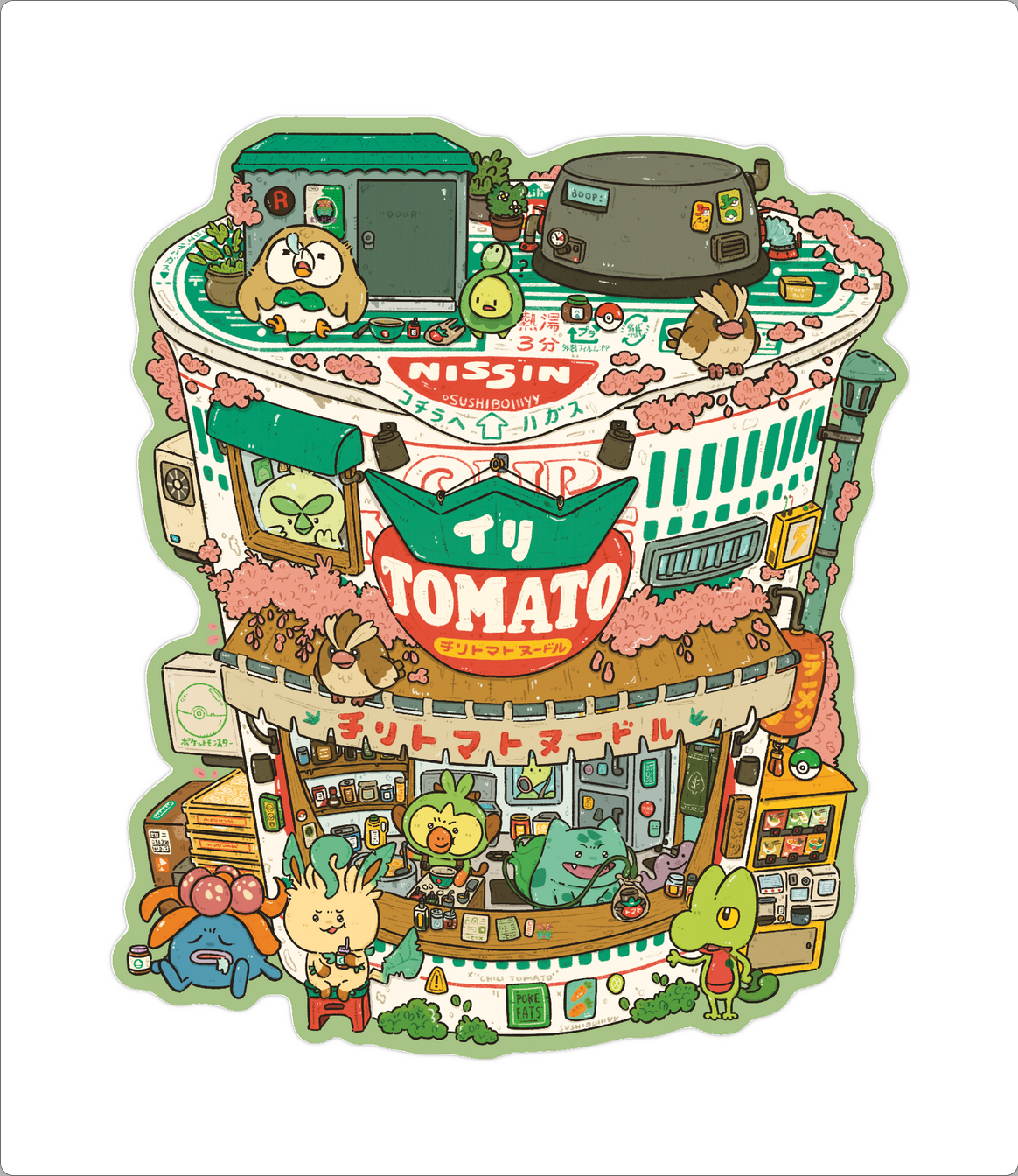 Chili Tomato Noodle Vinyl Sticker (Grass Pokemon)